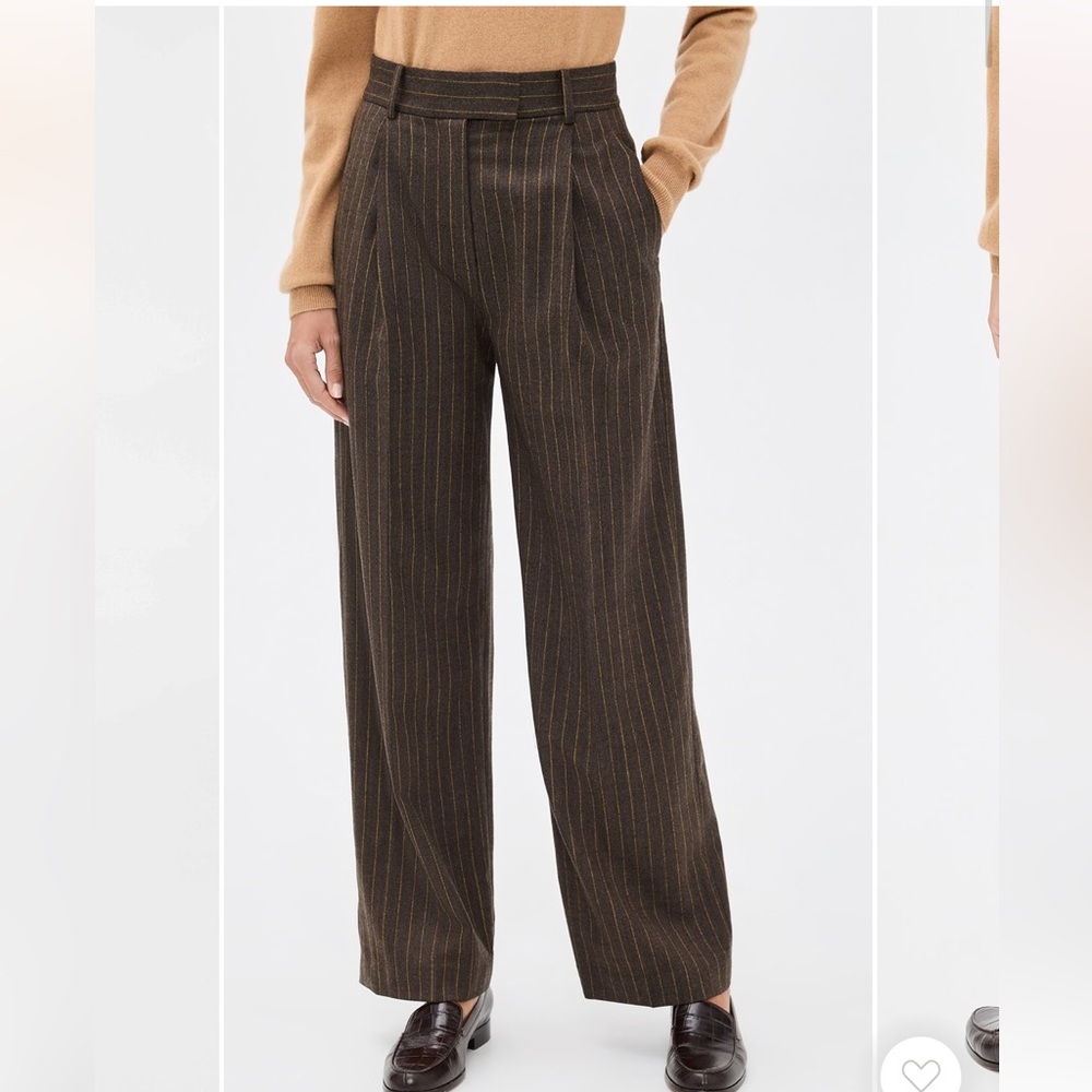 Renggli Pinstripe Trousers Wool Stretch Pleated Wide Leg Pants Brown Plaid Sz 0